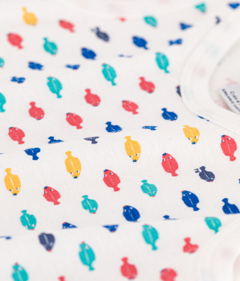 Combinaison courte animaux marins en coton b&eacute;b&eacute; blanc MARSHMALLOW/blanc MULTICO