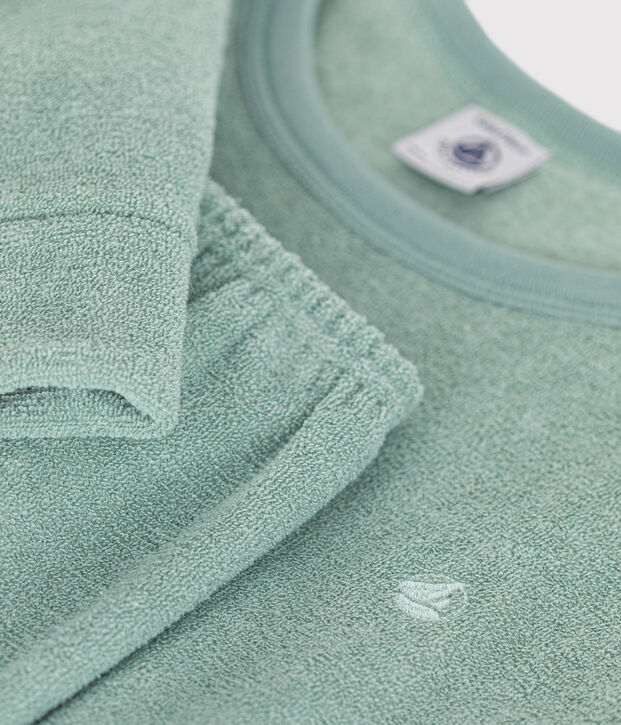 Pyjama uni en bouclette &eacute;ponge gratt&eacute;e enfant vert