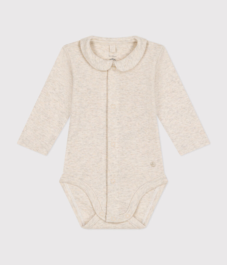 Body manches longues &agrave; col en coton b&eacute;b&eacute; beige MONTELIMAR CHINE