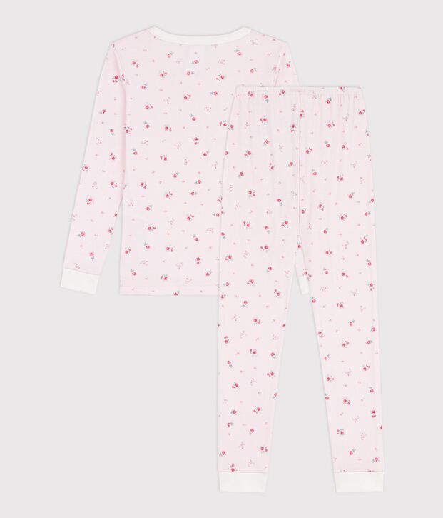 Pyjama tr&egrave;s ajust&eacute; enfant en coton imprim&eacute; fleuri rose/multicouleur