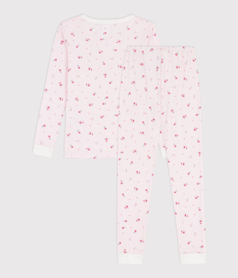 Pyjama tr&egrave;s ajust&eacute; enfant en coton imprim&eacute; fleuri rose/multicouleur