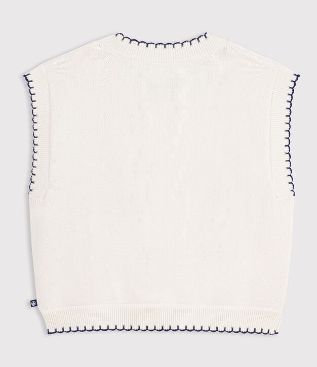 Pull &agrave; torsades enfant en laine et coton sans manche blanc