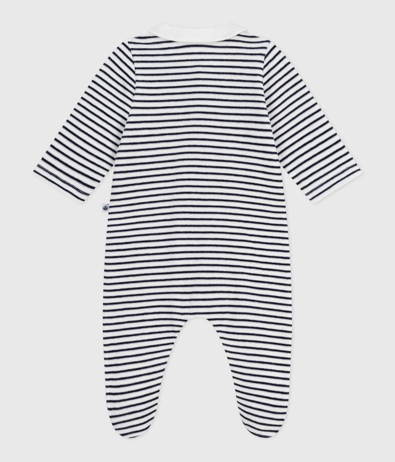Pyjama b&eacute;b&eacute; en velours &agrave; col imprim&eacute; blanc/bleu