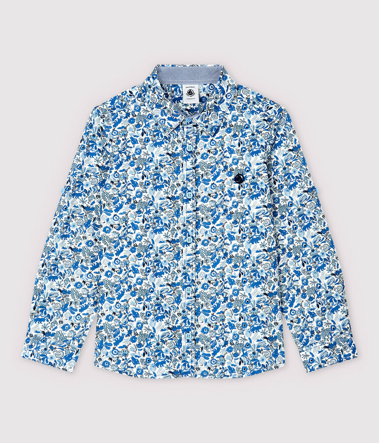 Chemise en popeline enfant gar&ccedil;on blanc MARSHMALLOW/blanc MULTICO