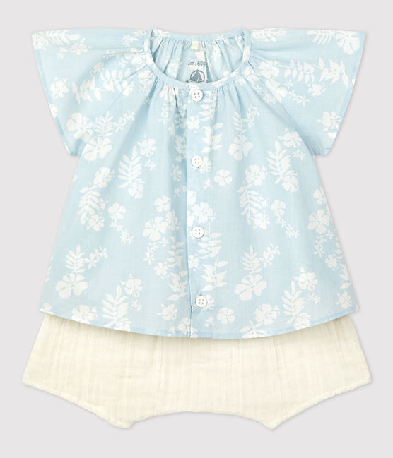 Ensemble deux pièces imprimé Hawaï en popeline bio bébé PLEINAIR/ MARSHMALLOW