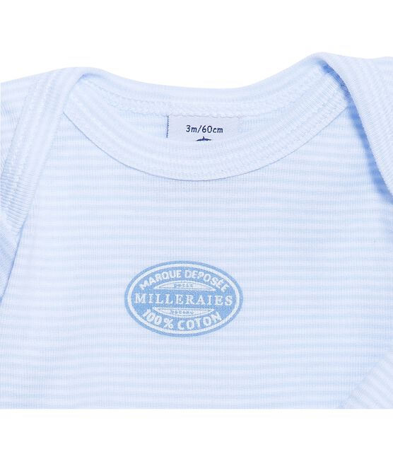 Body bébé garçon manches longues à milleraies bleu FRAICHEUR/blanc ECUME