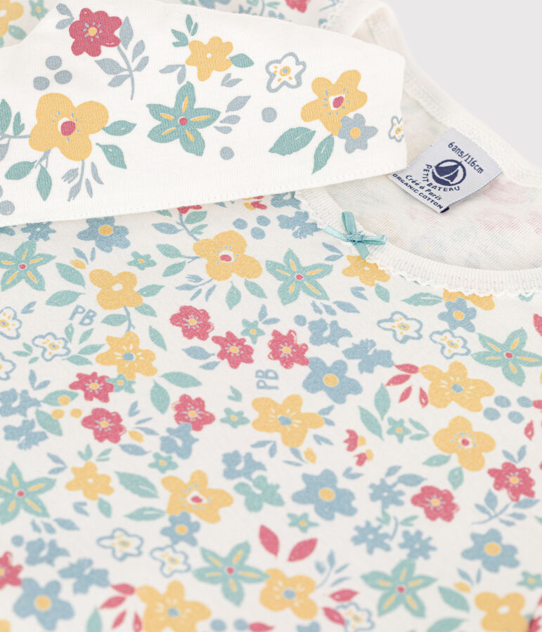 Chemise de nuit fleurs avec couronne en coton petite fille blanc MARSHMALLOW/blanc MULTICO