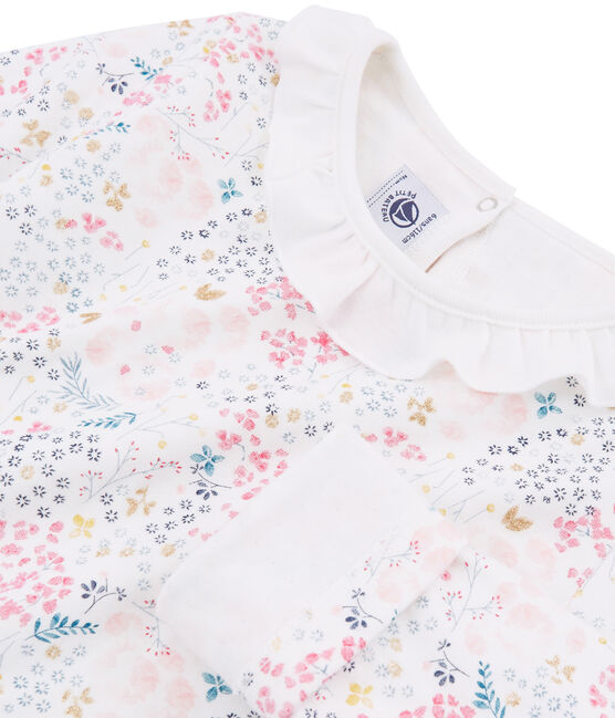 Pyjama petite fille en tubique blanc MARSHMALLOW/blanc MULTICO