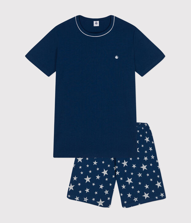 Pyjama short en coton junior bleu/blanc