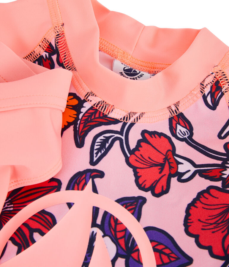 Tee shirt anti-UV UPF 50+ &eacute;coresponsable enfant fille rose PATIENCE/blanc MULTICO