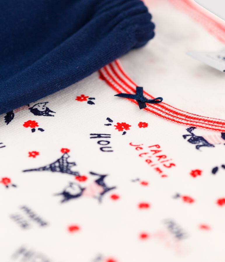 Chemise de nuit avec legging petite fille en coton biologique blanc MARSHMALLOW/blanc MULTICO