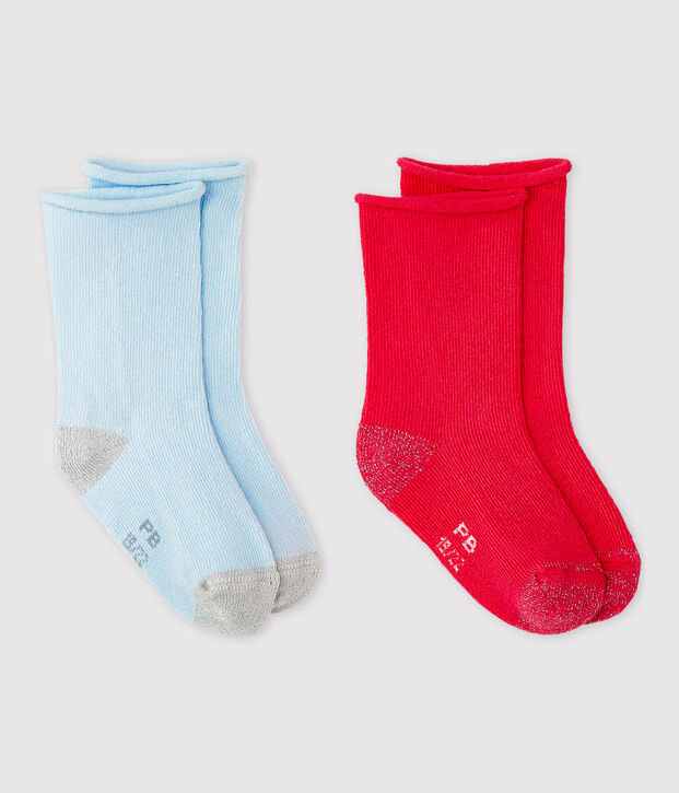 Lot de 2 chaussettes unis b&eacute;b&eacute; fille multicouleur