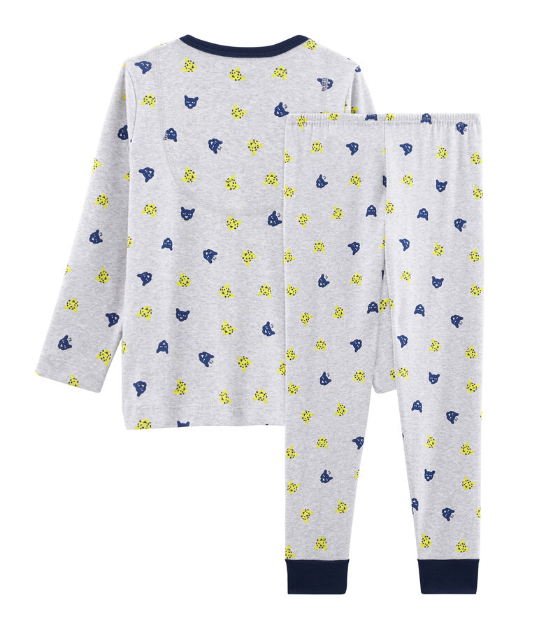Pyjama petit gar&ccedil;on en c&ocirc;te gris POUSSIERE/blanc MULTICO