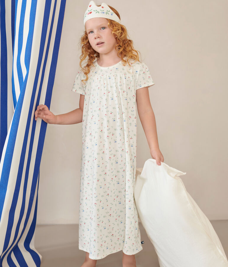 Chemise de nuit d&eacute;guisement et diad&egrave;me enfant en coton blanc MARSHMALLOW/blanc MULTICO