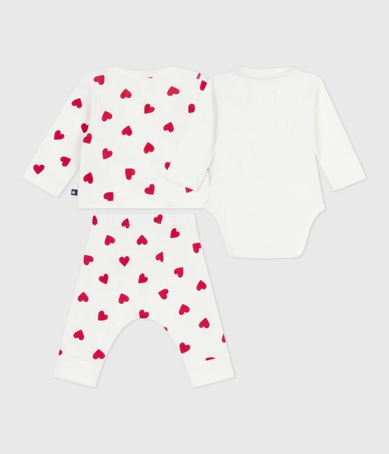 Ensemble bébé 3 pièces cache-coeur imprimé cœurs en coton blanc MARSHMALLOW/rouge TERKUIT