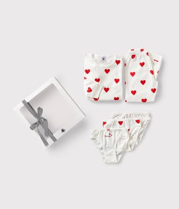 Coffret cadeau pyjama et culottes imprimé cœurs rouges en coton
