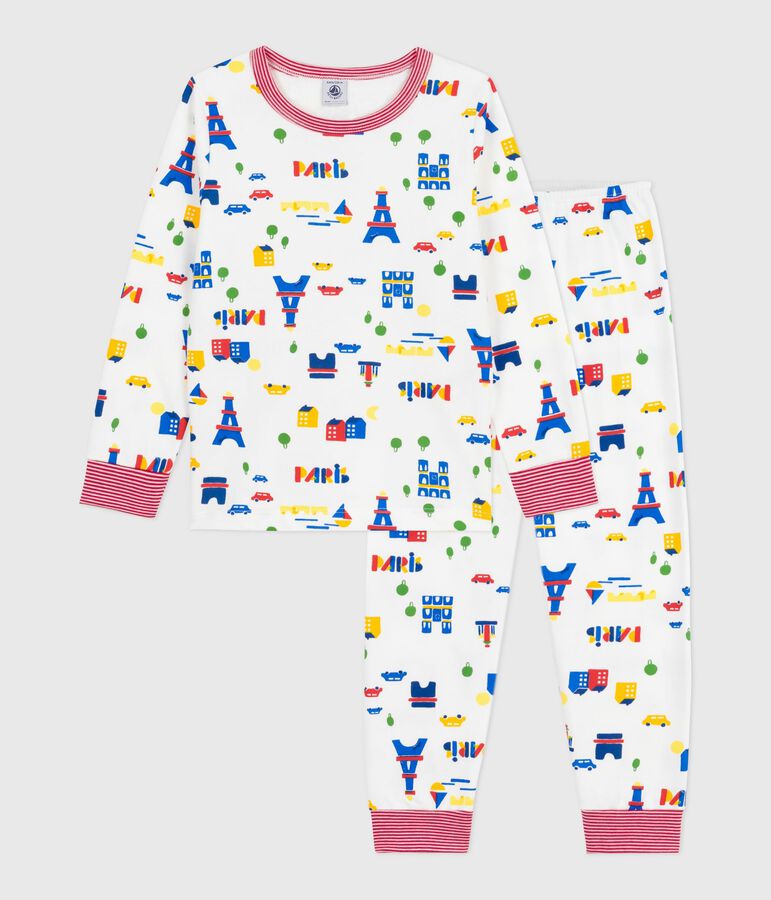 Pyjama enfant en molleton imprim&eacute; Paris blanc MARSHMALLOW/blanc MULTICO