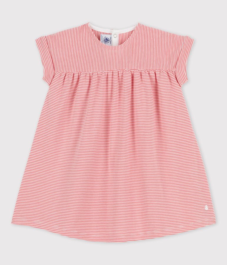 Robe manches courtes en coton bio b&eacute;b&eacute; rose PAPAYE/ MARSHMALLOW