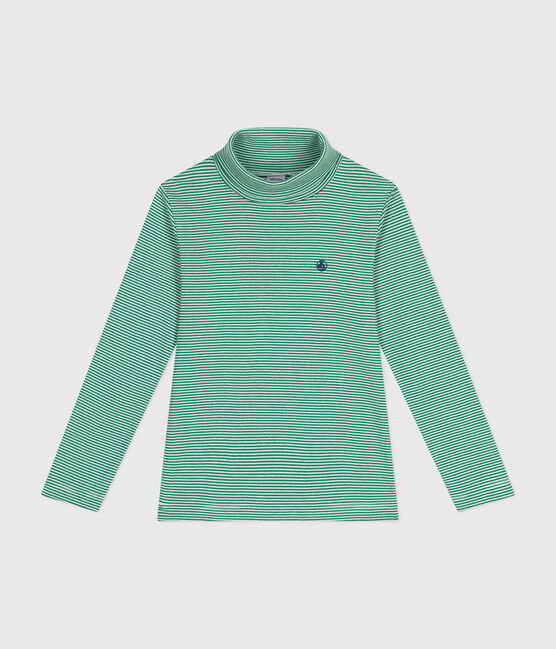 Sous-pull rayé en coton enfant fille / garçon vert JARDIN/ MARSHMALLOW