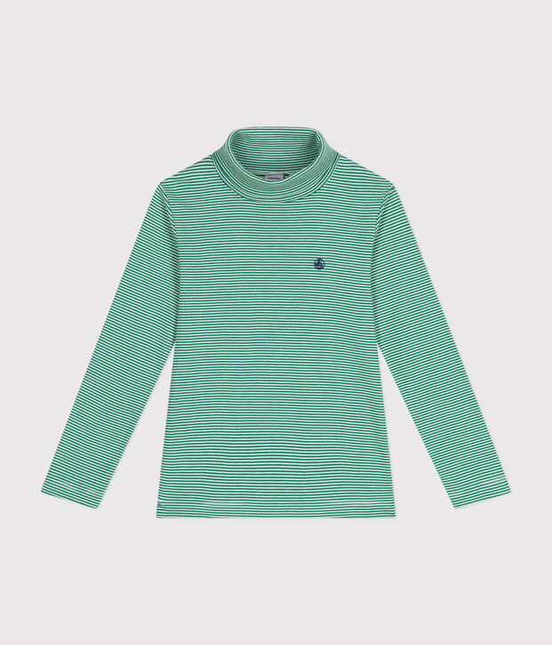 Sous-pull ray&eacute; en coton enfant fille / gar&ccedil;on vert/blanc