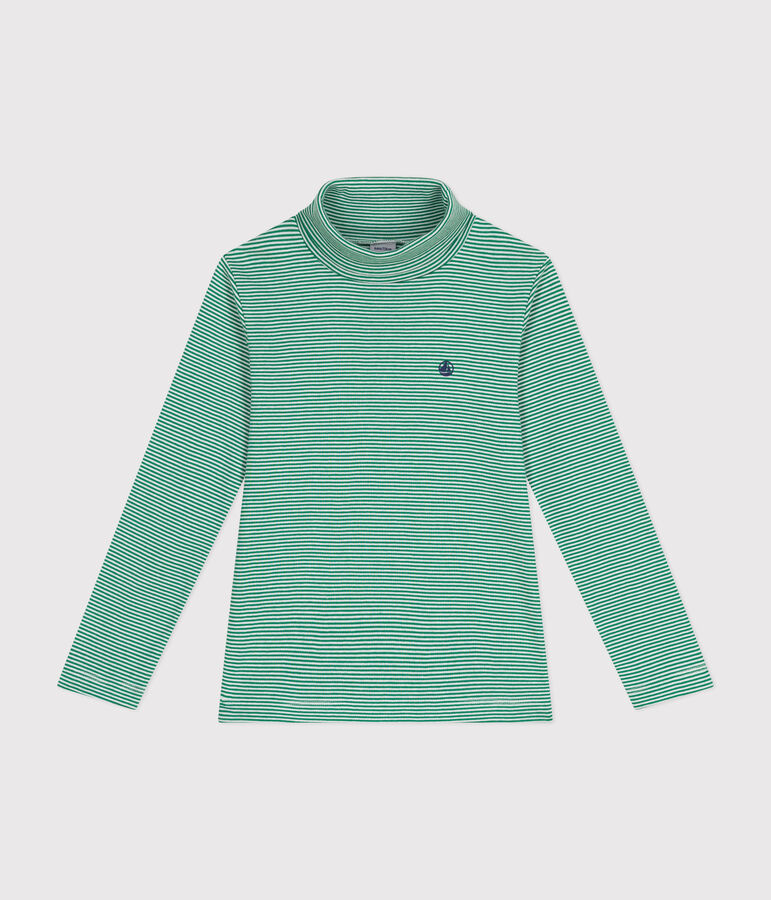 Sous-pull ray&eacute; en coton enfant fille / gar&ccedil;on vert JARDIN/ MARSHMALLOW