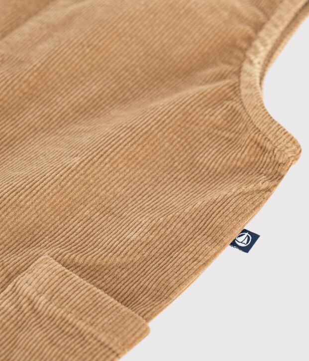Combinaison longue b&eacute;b&eacute; en velours uni beige fonc&eacute;