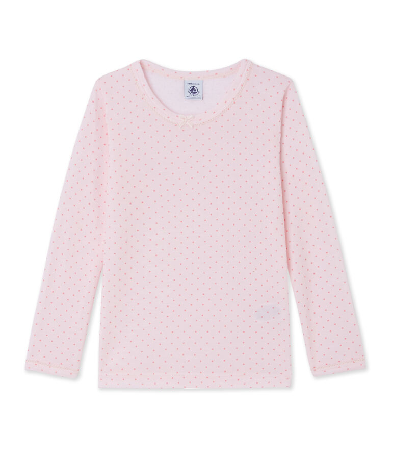 T-shirt fille en laine et coton rose/rose