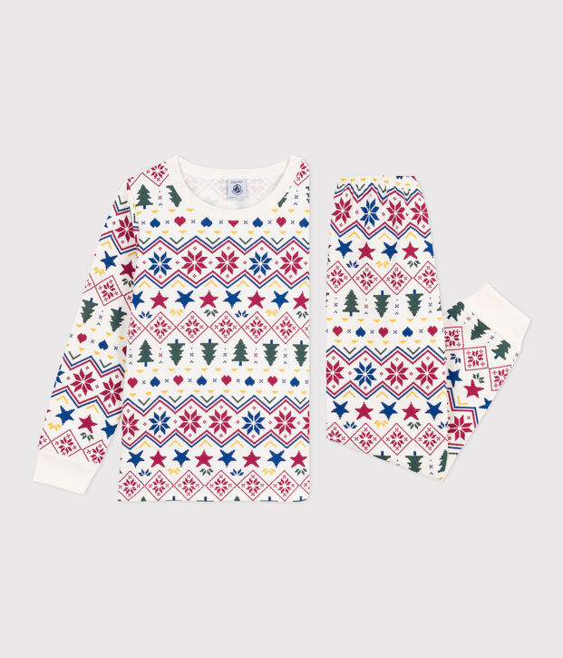 Pyjama enfant en molleton imprim&eacute; No&euml;l &eacute;cru/multicouleur