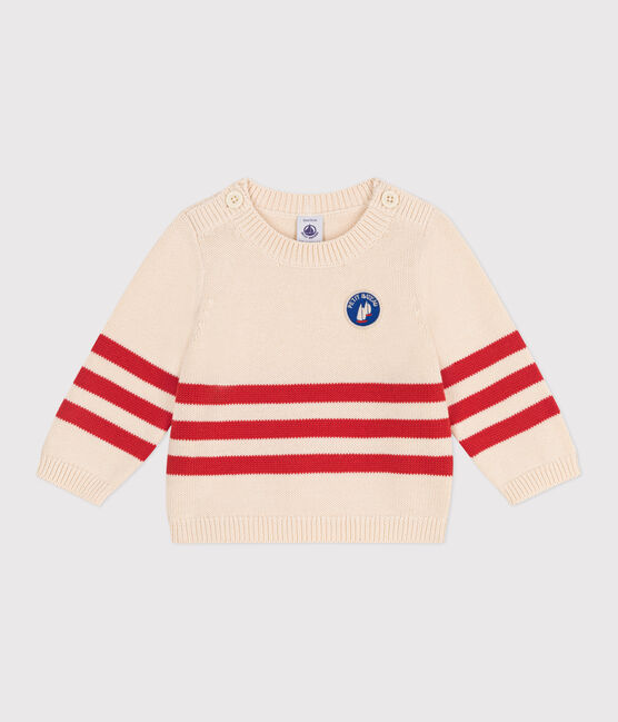 Pull bébé en coton à rayures placées et badge à la poitrine rouge AVALANCHE/ AURORA