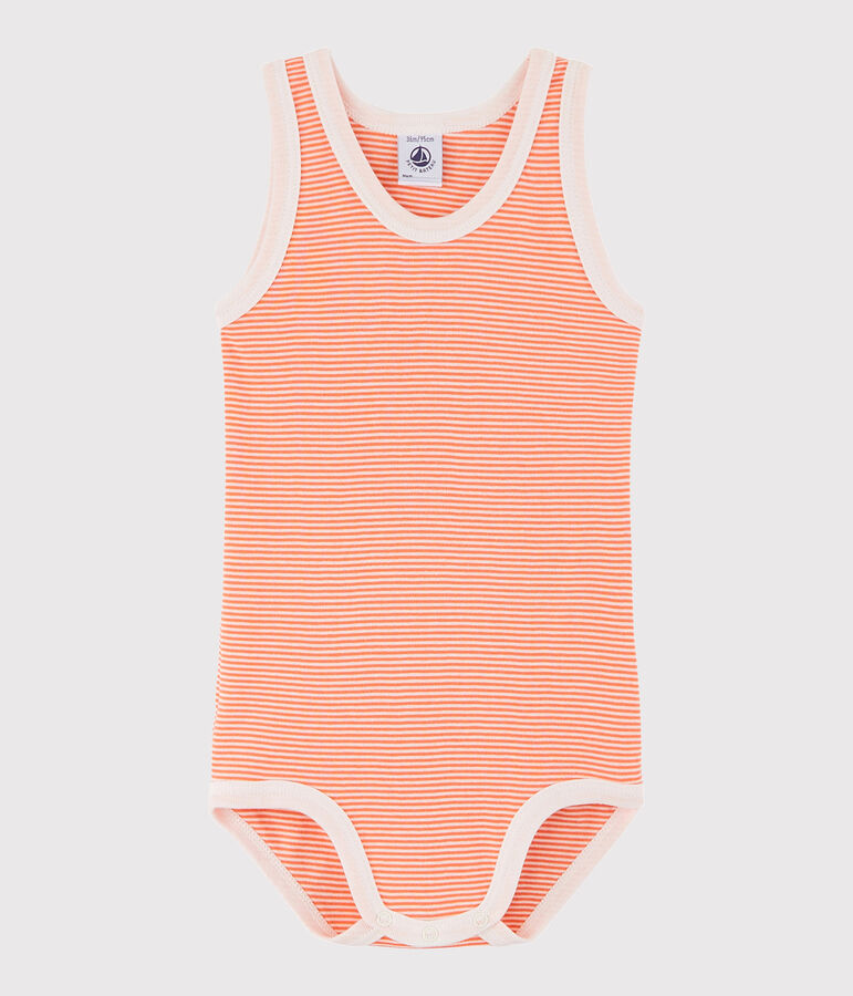 Body sans manches b&eacute;b&eacute; gar&ccedil;on orange CORAL/blanc MARSHMALLOW