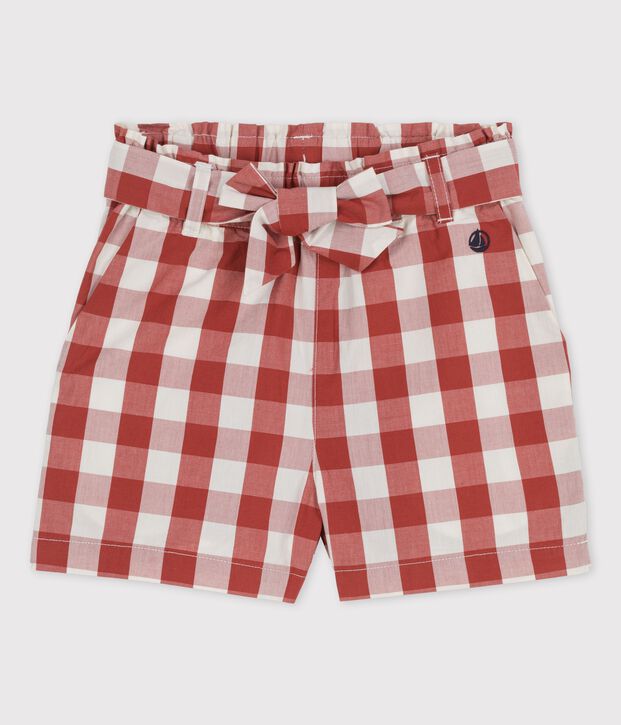 Short vichy en popeline enfant fille marron/&eacute;cru