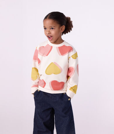 Sweatshirt enfant en coton imprim&eacute; c&oelig;urs
