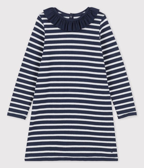Robe manches longues en coton enfant fille bleu SMOKING/ MARSHMALLOW/ ARGENT