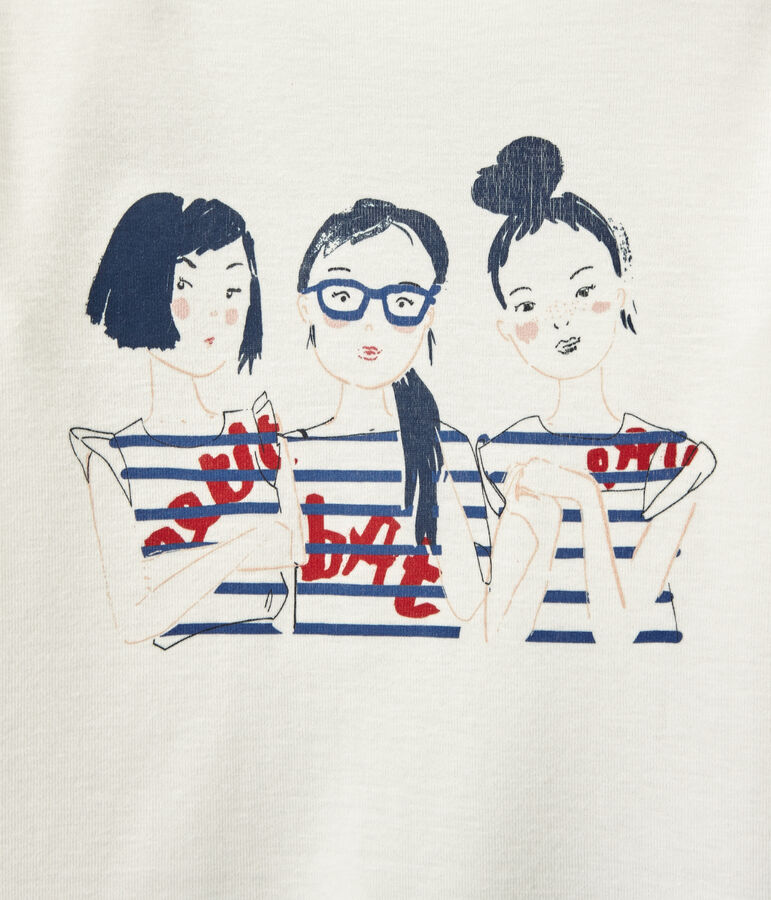 Tshirt fille manches longues s&eacute;rigraphi&eacute; blanc MARSHMALLOW