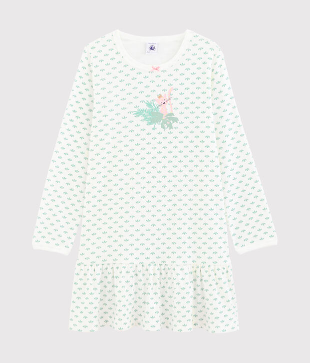 Chemise de nuit petite fille en c&ocirc;te blanc/multicouleur