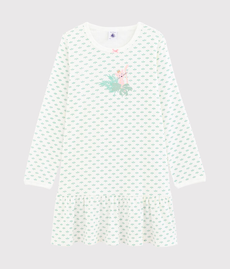 Chemise de nuit petite fille en c&ocirc;te blanc/multicouleur