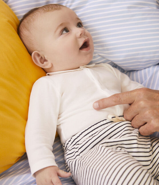 Pantalon à rayures marinières bébé en tubique en coton blanc MARSHMALLOW/bleu SMOKING