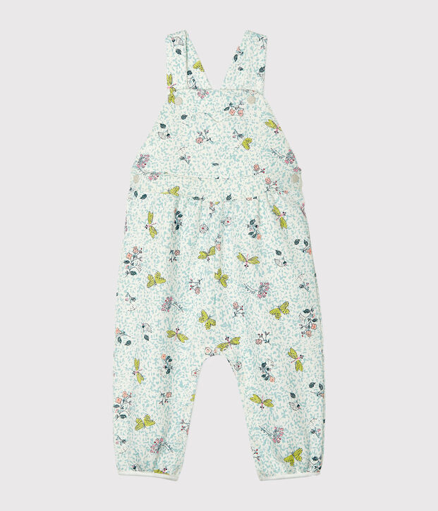 Salopette longue b&eacute;b&eacute; fille en molleton blanc/multicouleur