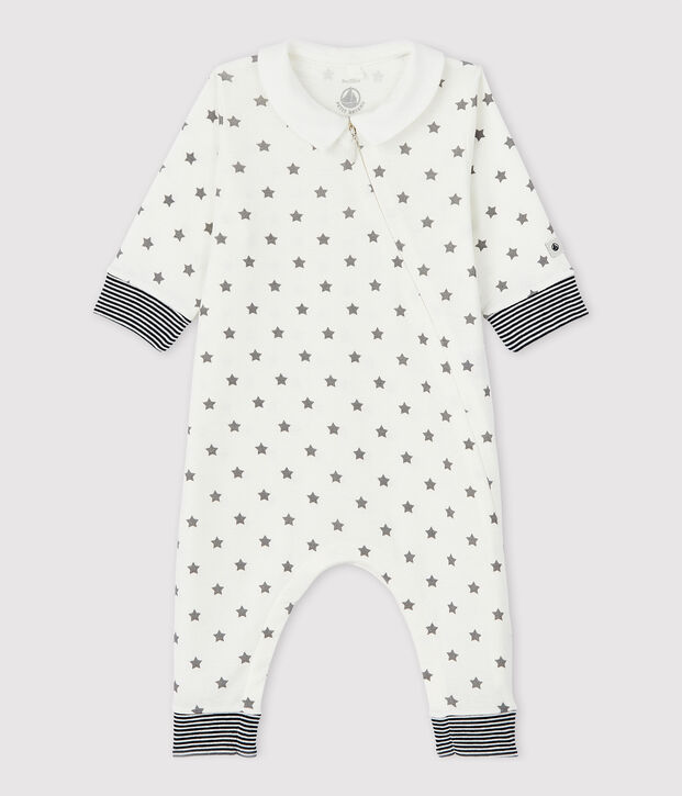 Dors-bien sans pieds zipp&eacute; &agrave; &eacute;toiles b&eacute;b&eacute; en coton biologique blanc/gris