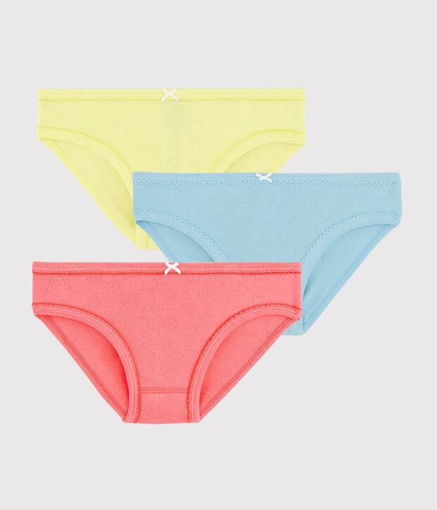 Lot de 3 culottes ajour&eacute;es color&eacute;es petite fille en coton biologique multicouleur