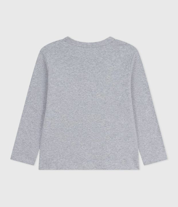 Tee-shirt enfant manches longues en coton uni gris chin&eacute;