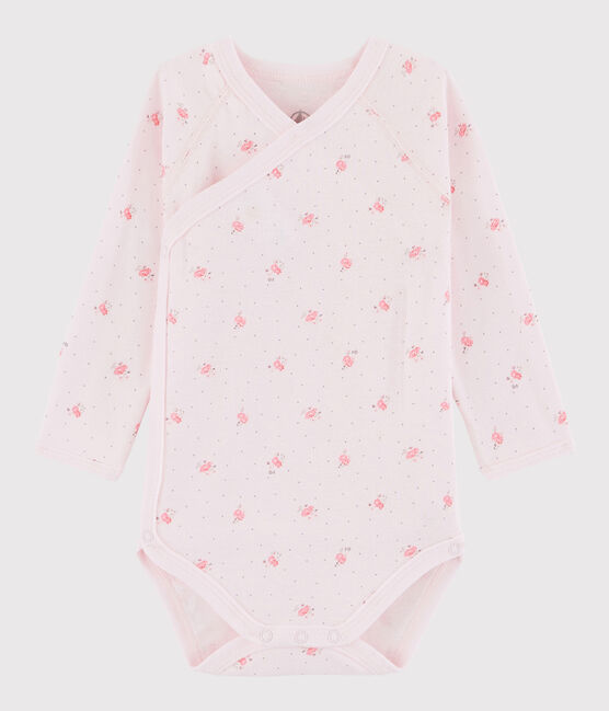 Body croisé manches longues bébé fille rose VIENNE/blanc MULTICO