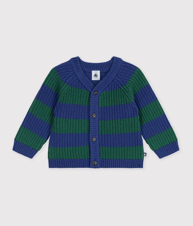 Cardigan b&eacute;b&eacute; en tricot laine et coton ray&eacute; multicouleur/vert