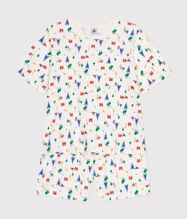 Pyjama short et tee-shirt en coton motif Paris femme blanc/bleu/multicouleur