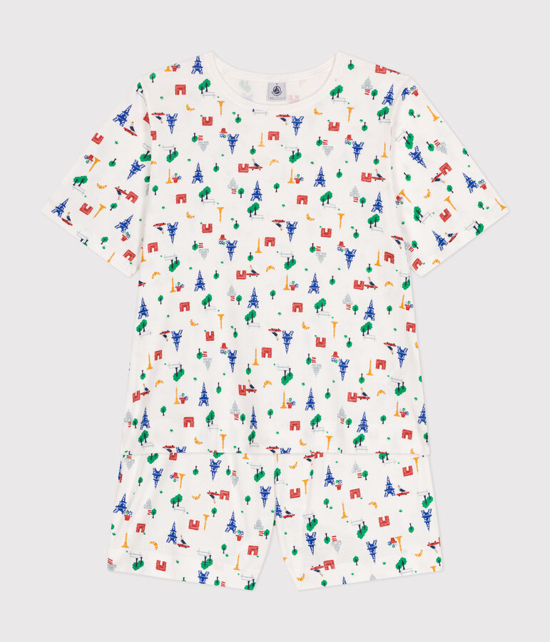 Pyjama short et tee-shirt en coton motif Paris femme blanc MARSHMALLOW/bleu MEDIEVAL/ MULTICO