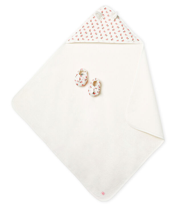 Coffret carr&eacute; de bain et chaussons b&eacute;b&eacute; en BE et c&ocirc;te blanc/rose/multicouleur