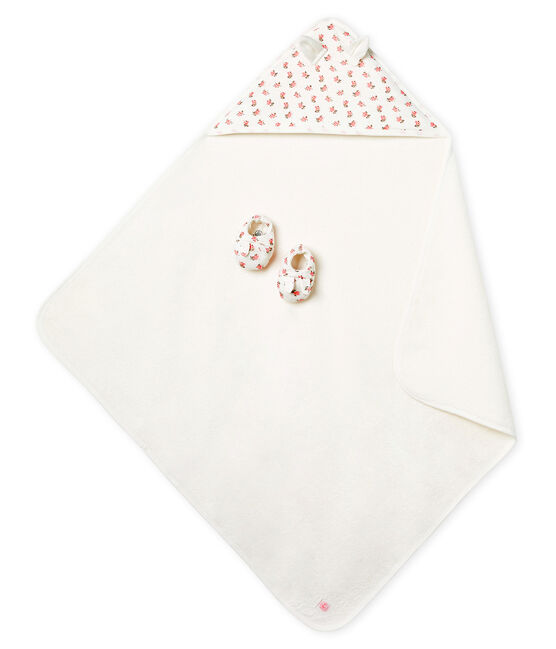 Coffret carré de bain et chaussons bébé en BE et côte blanc MARSHMALLOW/rose GRETEL/ MULTICO