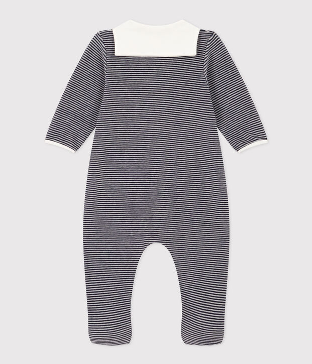Pyjama b&eacute;b&eacute; milleraie en velours bleu/blanc