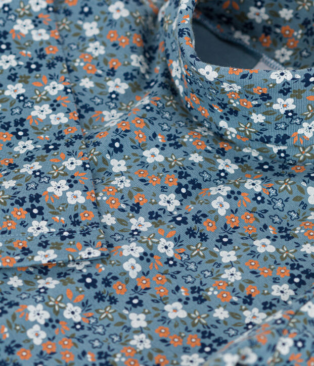 Sous-pull imprim&eacute; fleuri en coton enfant fille bleu/multicouleur
