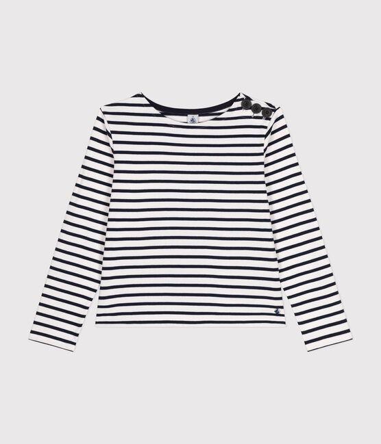 Marinière boutonnée en coton Femme blanc MARSHMALLOW/bleu SMOKING
